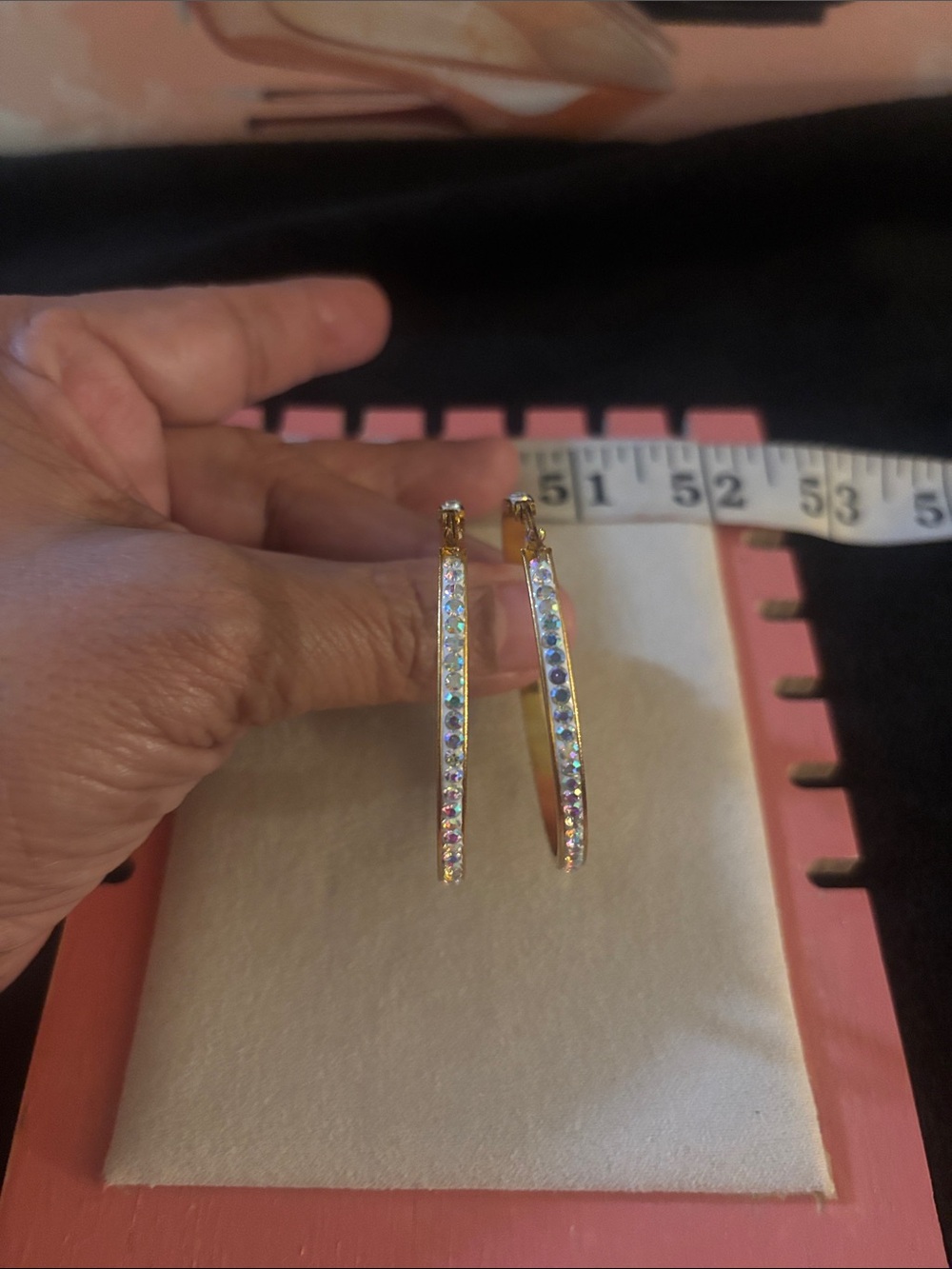 2” Gold-Tone Crystal Hoop Earrings - Iridescent Stones